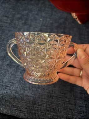 Pink Pressed Glass Sugar Bowl with Handles